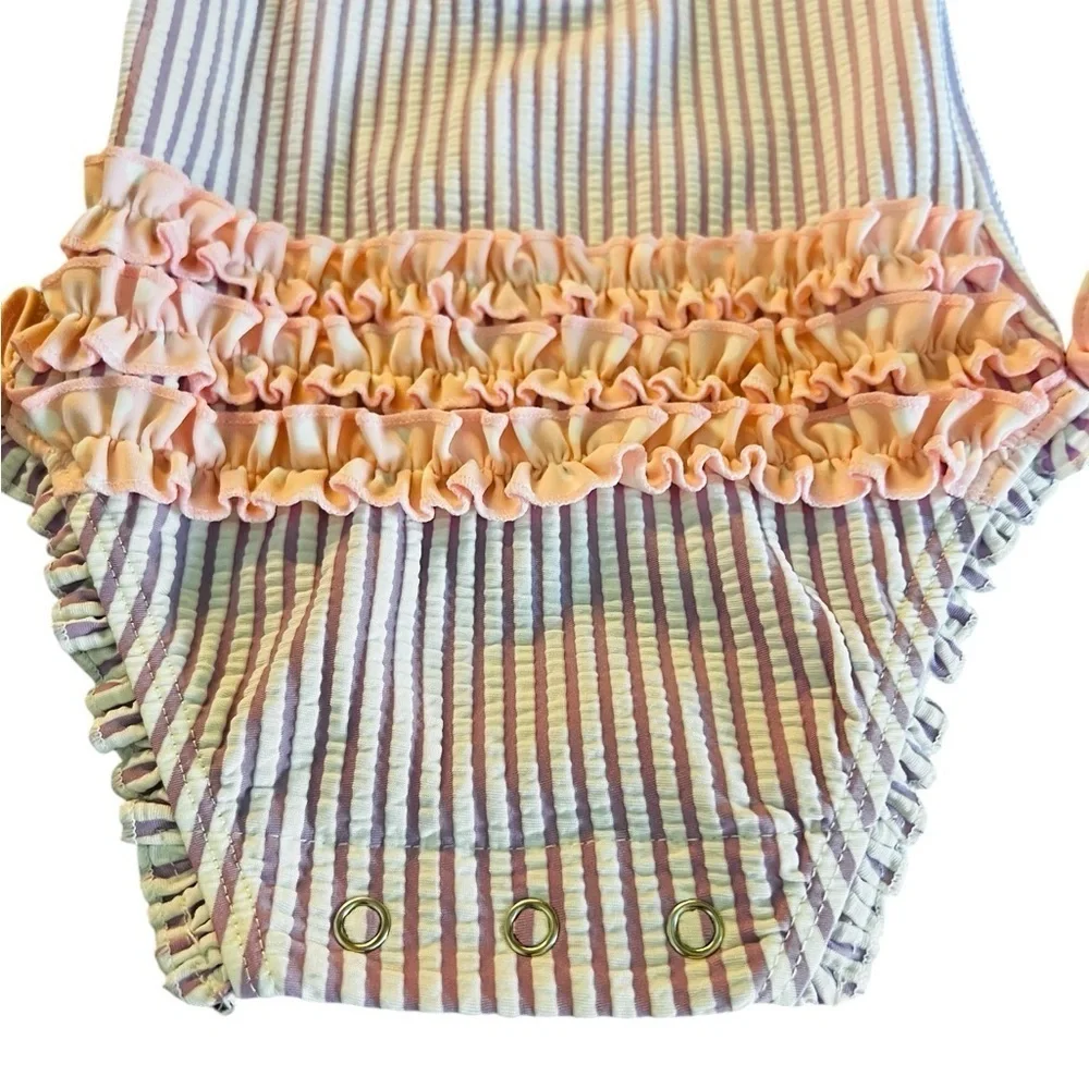 Ruffle Butts Striped Purple & White Long Sleeve Rashguard One Piece Swimsuit